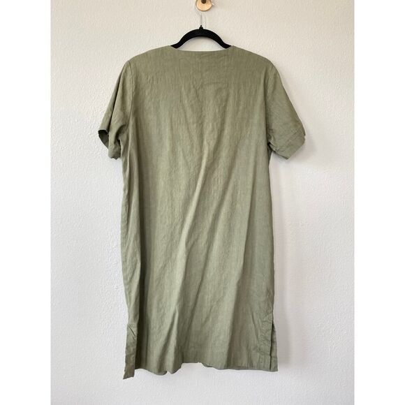 Theory Olive Green Linen Blend Shift Dress | L | Minimalist Short Dress Utility - Picture 3 of 6